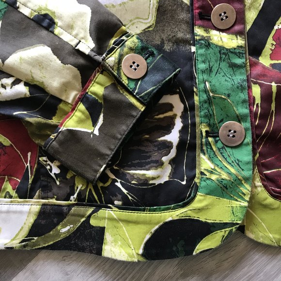 CHICO'S Allover Floral Plant Print Blazer Jacket Long Sleeve sz 2/L/12 - Picture 2 of 6